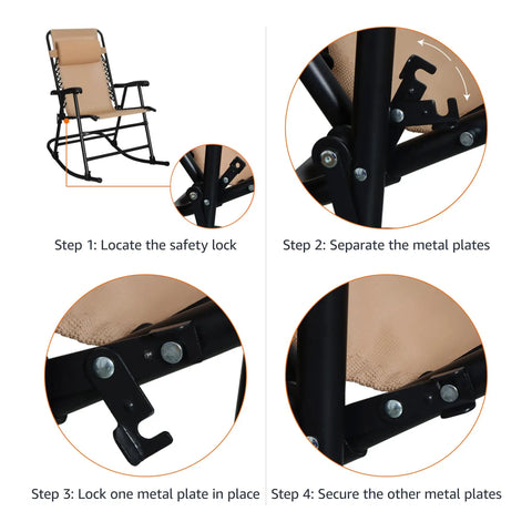 Go To Outdoor Portable Folding Rocking Chair With Headrest For Porch And Patio safety lock steps illustration