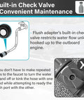 Diagram of outboard engine flush kit with quick connect hose adapter demonstrating built-in check valve for outboard engines.