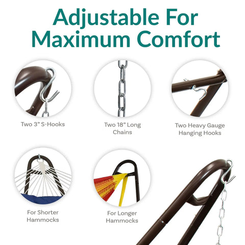 Heavy Duty Outdoor Hammock Stand For 9 To 14 Foot Hammocks, Bronze Finish, components for adjustable comfort