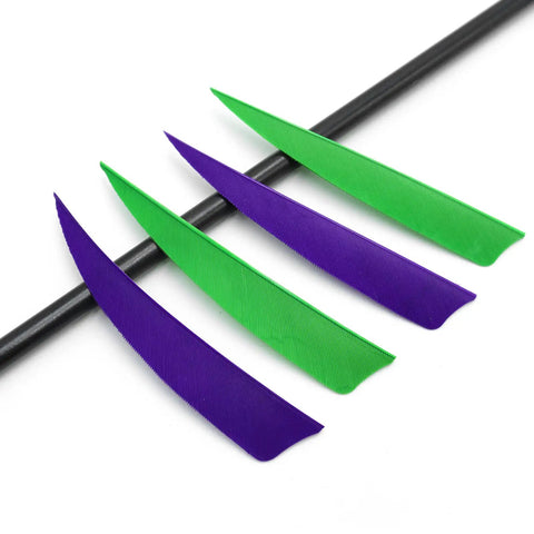 60 Piece 4 Inch Arrow Feathers Right Wing Shield Cut Fletching In Green And Purple For Wood Bamboo And Carbon Arrows