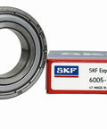 2 Pack 6005-2Z Deep Groove Ball Bearings 25x47x12mm with dual metal seals shown with packaging