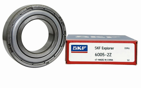2 Pack 6005-2Z Deep Groove Ball Bearings 25x47x12mm with dual metal seals shown with packaging