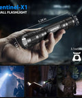 Hand holding Rugged 1200 Lumen Tactical LED Flashlight With Duty Belt Holster For Law Enforcement And Camping Sentinel X1