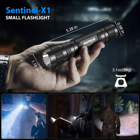 Hand holding Rugged 1200 Lumen Tactical LED Flashlight With Duty Belt Holster For Law Enforcement And Camping Sentinel X1