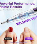 Cordless Electric Nail Drill For Acrylic Gel Dip Powder Polish With LED Display showing before and after nail results