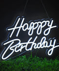 Decked Out Birthday Neon Sign Wall Decor With Dimmable USB Power Switch Reusable White Neon Light glowing 'Happy Birthday'