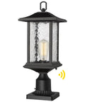 Outdoor Dusk to Dawn Post Light 21 Inch Exterior Lamp Post Lantern With Pier Mount Base Black Cast Aluminum And Water Glass Not Solar 110 to 120V AC Weatherproof Classic Lantern for Yard Driveway and Gate