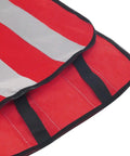 Close-up of Hella Bright Mesh Safety Vest For Kids With Heavy Duty Reflective Strips And Easy Stretch Waistband 5 Pack Neon Red showing reflective stripes and elastic bands.