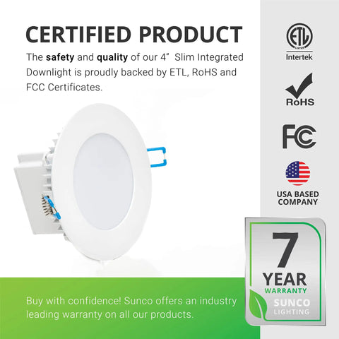 12 Pack Ultra Thin 4 Inch LED Recessed Downlights With Integrated Junction Box, Damp Rated, Dimmable Canless Slim Ceiling Lights, ETL listed