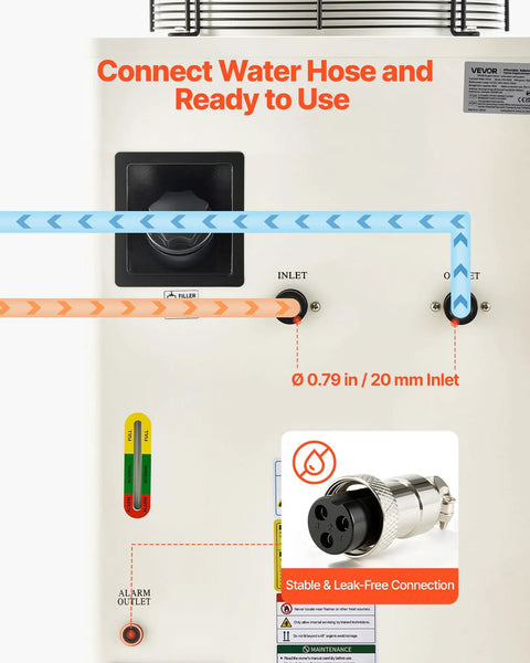 Heavy Duty Water Chiller Keeps Your CO2 Laser Chill And Running Smooth With 17060 Btu Cooling Power, water hose connections.