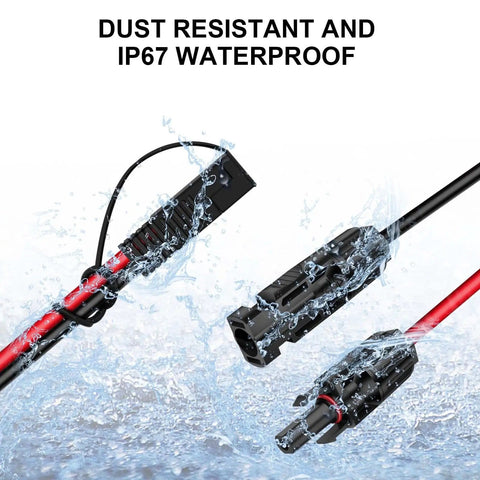 Two Foot Solar Panel Connector Cable With 10AWG SAE To Male And Female Adapters, dust resistant and waterproof in water