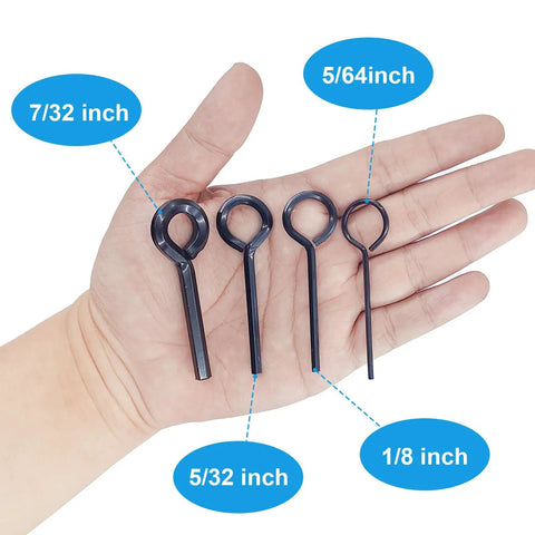 Hand holding 12 Pc Black Hex Key Set With Full Loop Handles, Dogging Keys For Panic Exit Devices in 5/64, 1/8, 5/32, 7/32 inch sizes