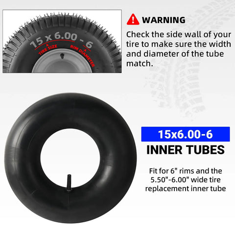 Heavy-Duty 15x6.00-6 Inner Tube With TR-13 Straight Valve Stem for ATV UTVs, lawn mowers, trailers, tractors, and golf carts