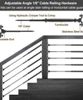 Diagram showing Ten Pair One Eighth Inch Black Cable Railing Kit With Swage Toggle Turnbuckle Hardware on a wood post railing.