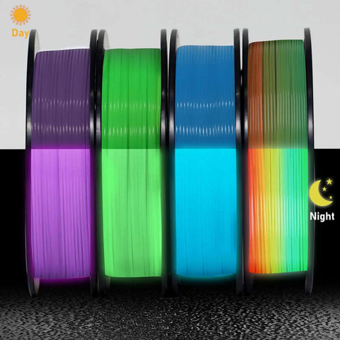 Glow In The Dark 3D Printer Filament Bundle Multicolor PLA 1.75mm 250G X 4 Pack In Green Blue Purple And Rainbow For Makers And DIYers