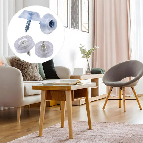 100 Pack Rubber Screw Covers With Clear PVC Head Caps And Metal Screws, Low Profile Floor Protectors For Wood Furniture