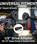 Wheel Hub And Stud Cleaning Tool Kit for Brake Jobs with 1/2in impact wrench and drill compatibility, rust removal discs shown.