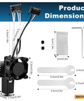 All In One Hotend Kit For Bamboo Lab P1P And P1S 3D Printers dimensions and components including fan and tools