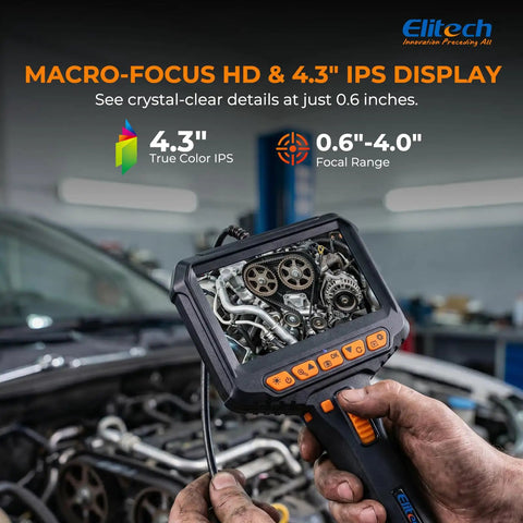 Ultra Slim 6mm Articulating Borescope With LED Light, 180 Degree Turn Inspection Camera For Tight Spaces, Flexible Endoscope Probe For Automotive, Plumbing, HVAC, And Home DIY, 4.3 inch display in engine bay