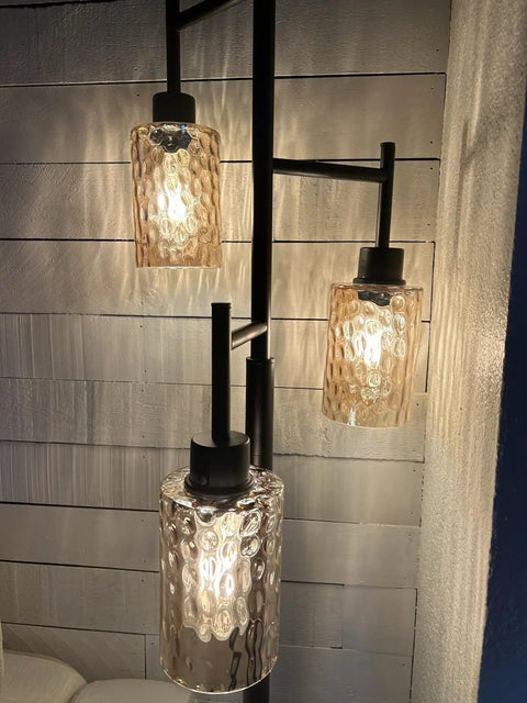 3 Pack Amber Hammered Glass Lamp Shade Replacement For 1-5/8 Inch Fitter 6-1/16 Inch Tall Water Ripple Cylinder Glass Globe