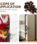 Man installing door with drill next to view of open door, showcasing 20 Pack Plastic Ball Catch Latches For Cabinets And Cupboards
