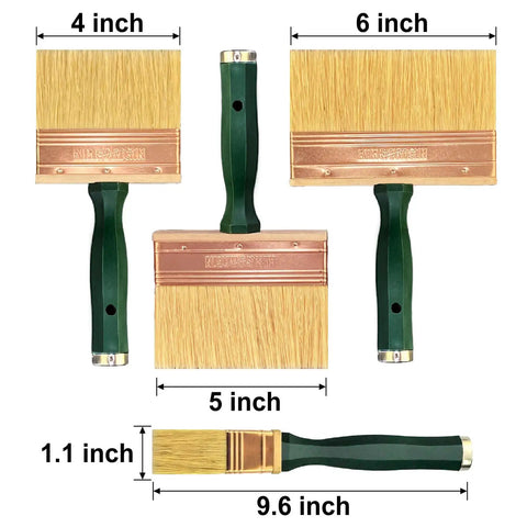 Pro Grade Deck Stain Brush Set 3 Pack Large 4 Inch 5 Inch 6 Inch With Threaded Extension Hole for Wood Decks and Furniture Stain