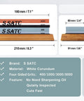 Knife Sharpening Stone Kit With 4-Side 400 1000 And 3000 8000 Grits on wood base, product dimensions shown