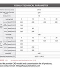 FSK40J technical parameter sheet for a linear guide module; white document with motor load and speed tables.