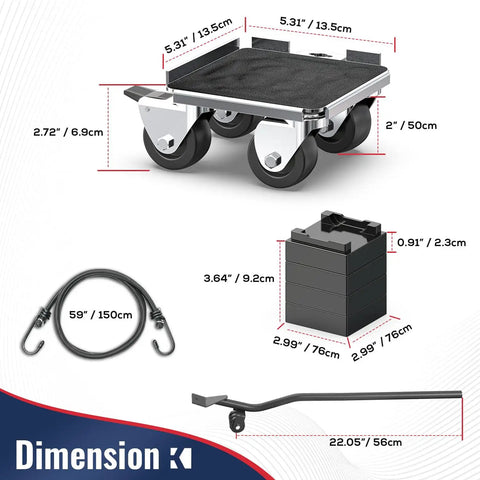 Heavy Duty Furniture Moving Dolly With Reinforced Steel Panel 360 Degree Swivel And Top Brake With Wheels Set Of 4 dimensions