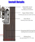 Installation diagram of Hidden Sliding Barn Door Hardware And Track With Invisible Sliding Door System Floating Wall Mounted Track.