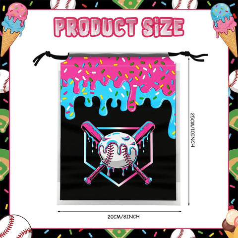 Ice Cream Drip Baseball Drawstring Bags 48 Pack 6x8 Inch Waterproof Gift Bags with colorful ice cream design