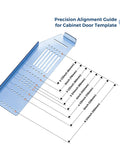 Cabinet Hardware Drill Template Kit For Knobs And Pulls, Precision Jig with multi hole centers, shown with size guide for cabinets.
