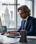 All In One Desktop Charging Station With Twelve Outlet Tower Six And A Half Foot Extension Cord Four USB Ports One USB C And Three USB A For Home Office Dorm Setup Boss Level Power Hub For Any Desk Space, vertical tower on desk