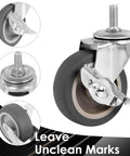 BAISASY 3-inch caster wheels with brakes; set of four with threaded M8x1.25 stems for furniture or wire shelving