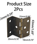 Snazzy Antique Bronze Three Folding Hinges 43mm Wide 2Pcs showing size dimensions for cabinet door hardware.