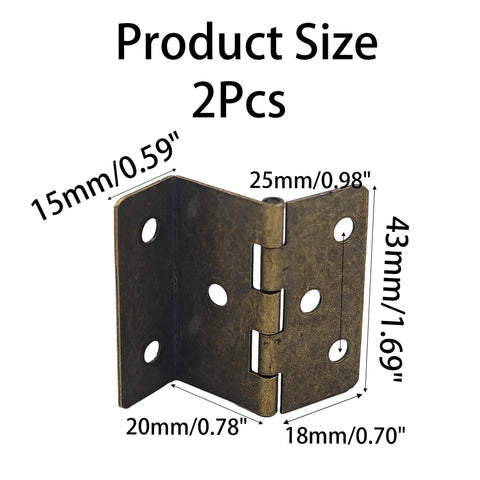 Snazzy Antique Bronze Three Folding Hinges 43mm Wide 2Pcs showing size dimensions for cabinet door hardware.