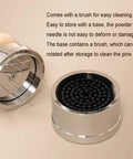 Close-up of Top Shelf 58mm Espresso Coffee Tamper Set with spring-loaded cleaning brush and base for easy storage.