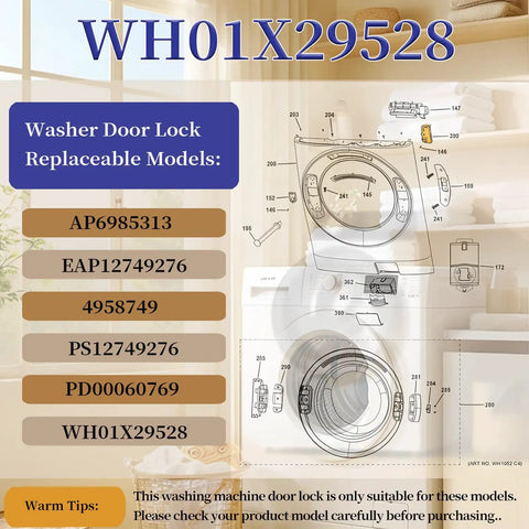 Easy Install Washer Door Lock For Front Load Machines, Compatible Lid Switch Repair Kit, No Fuss Replacement That Fits GFW510SCN0WW And Other Front Load Models, Durable, Secure Lock For Quiet Laundry Days, WH01X29528