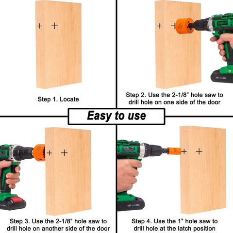 VIKITON door lock hole saw kit with orange 1-inch and 2-1/8-inch bi-metal bits for drilling wood doors
