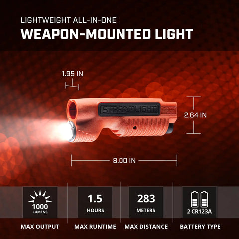 TL Racker 1000 Lumen 20000 Candela Forend Light With Ambidextrous Controls For Mossberg 500 And 590 Shotguns dimensions and features