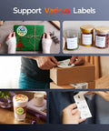 Various labels on gifts, jars, packages, and drinks using No Fuss Compact Wireless Thermal Label Printer For Quick Shipping And Packing 4X6 Sticker Generator With Bluetooth Pairing Plug And Play Mobile Printing Chill Setup For Amazon And Shopify Sellers Using Portable Packing Solutions.