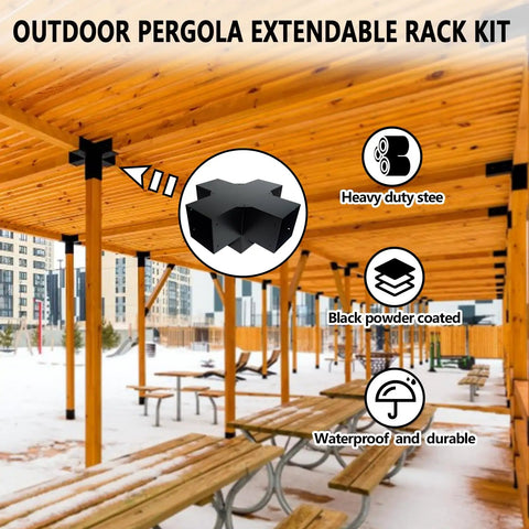 Heavy Duty 5 Way Right Corner Pergola Brackets Kit For 3.5 Inch Wood Beams With Post Anchors, 2 Pack, Galvanized Steel Rust Proof, Ideal For Patio Pergolas Gazebos And Log Cabins