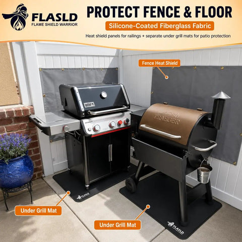 Heavy Duty Fireproof Grill Backsplash Mat To Shield Your Deck Fence And Railing From Scorching Heat Grease Splatter And Smoke used under grills.