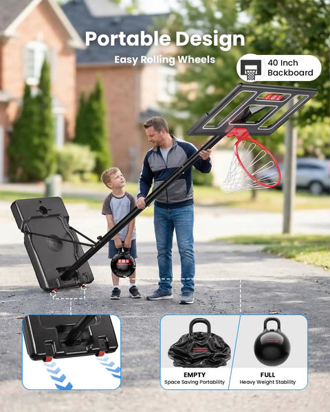 Portable Outdoor Basketball Hoop With 3-10Ft Adjustable Height, 40 Inch Shatterproof Backboard, Fillable Base, Easy-Set Driveway System