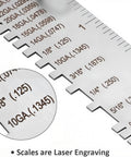 Metal Thickness Gauge For Sheets And Wires, Welding Gauge Plated Size Inspection Tool with laser-engraved scales, close-up.