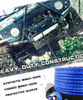 Off-road vehicle with Beefy Synthetic Winch Rope 3/8 Inch By 100 Feet With Protective Sleeve And Heavy Duty Hook for rugged use