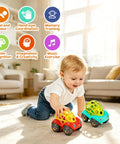 Child playing with Built To Last Toddler Car Toys Set For Ages 1 To 5 Easy Grip Geometric Cars For Tiny Hands in living room