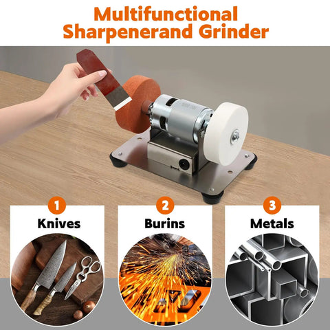 Compact Mini Bench Grinder With An All Brass Brushless Motor And Rock Solid Steel Frame, heavy duty grinder for sharpening knives.