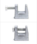 Top Shelf Tough As Nails Beam Clamps Fifty Pack Three Eighth Inch Hole Thirteen Sixteenth Jaw Opening Zinc Plated Steel clamp side view detail.