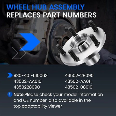 Direct Swap Front Wheel Hub Assembly For Toyota Camry Highlander 2004 2017 with visible part numbers and installation.